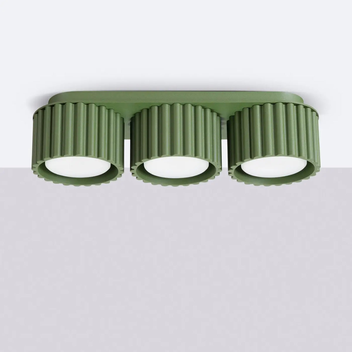 Plafonnier à spots cannelés en aluminium, 1, 2 ou 3 sources, vert olive