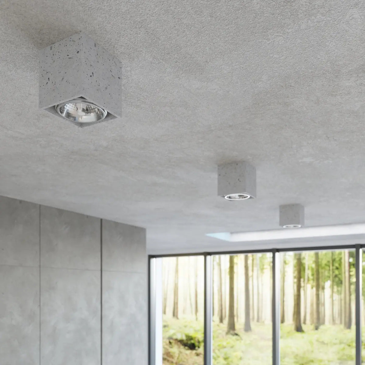 Plafonnier cube en béton gris clair, style industriel, GU10