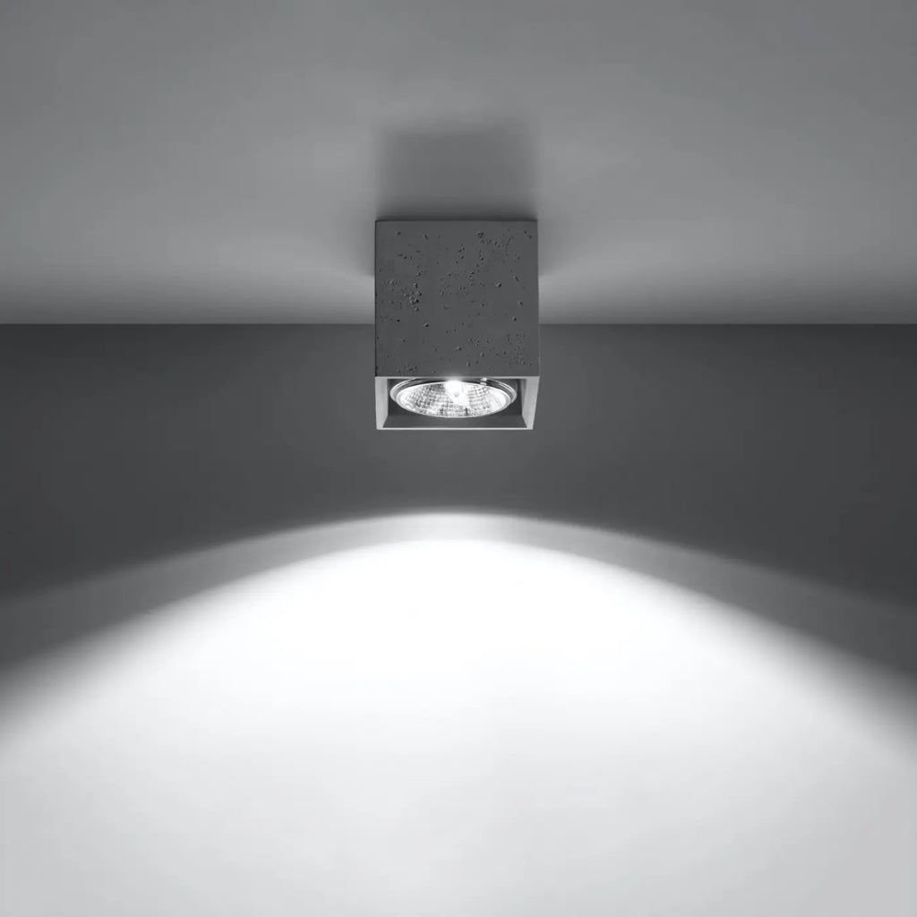 Plafonnier cube en béton gris clair, style industriel, GU10