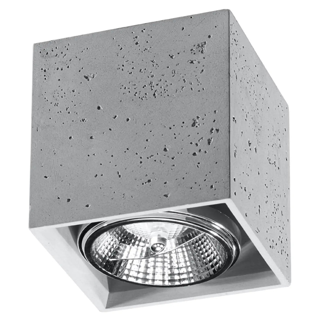 Plafonnier cube en béton gris clair, style industriel, GU10