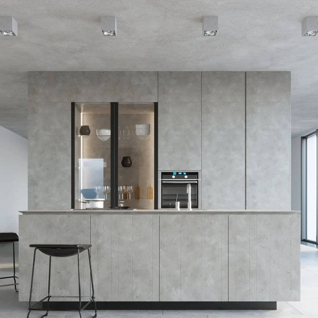 Plafonnier cube en béton gris clair, style industriel, GU10