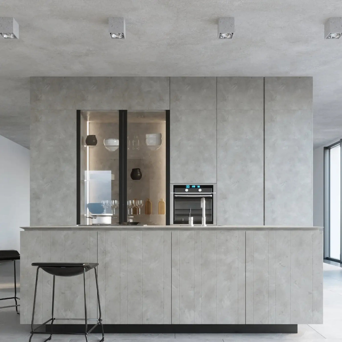 Plafonnier cube en béton gris clair, style industriel, GU10