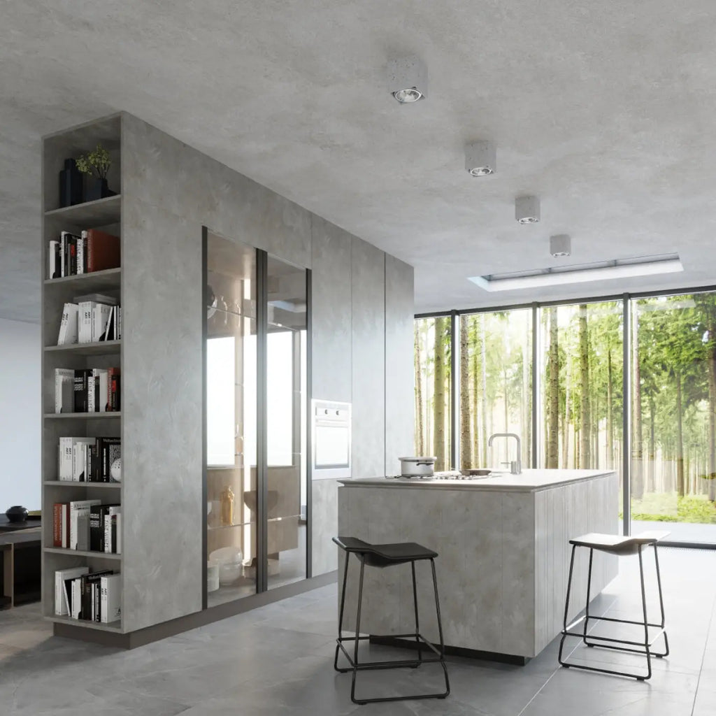 Plafonnier cube en béton gris clair, style industriel, GU10