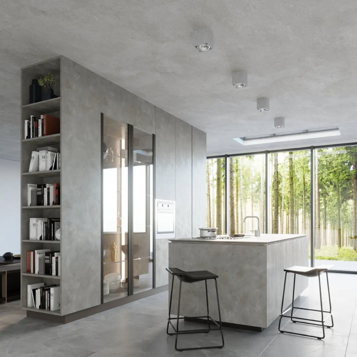 Plafonnier cube en béton gris clair, style industriel, GU10