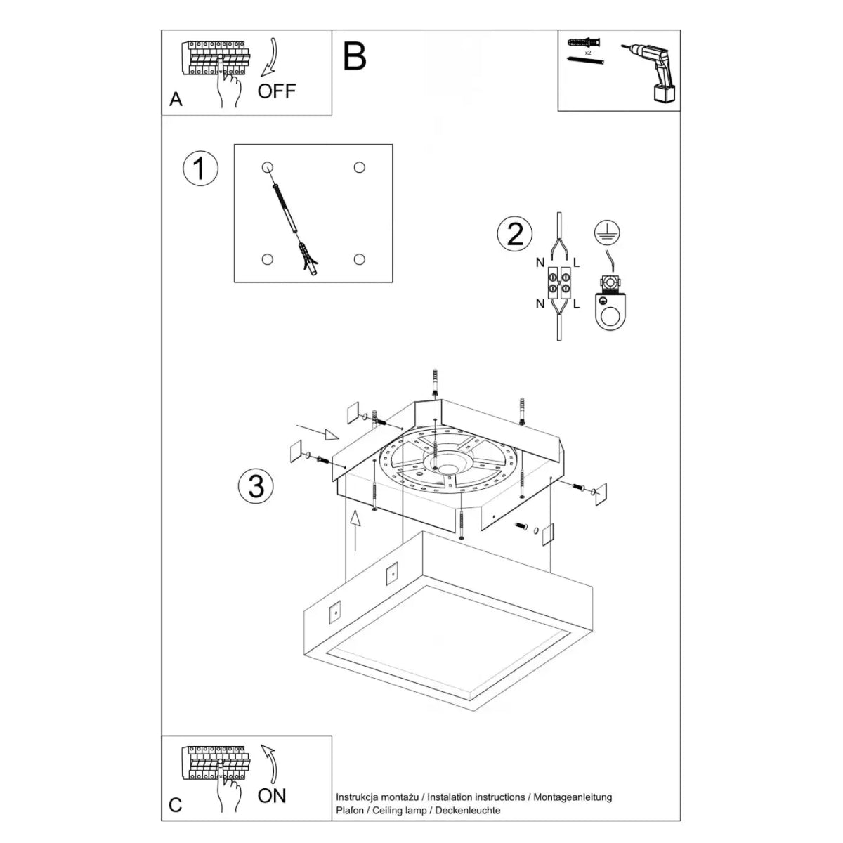 Plafonnier LED carré en béton gris, 18 W, blanc chaud 3000 K