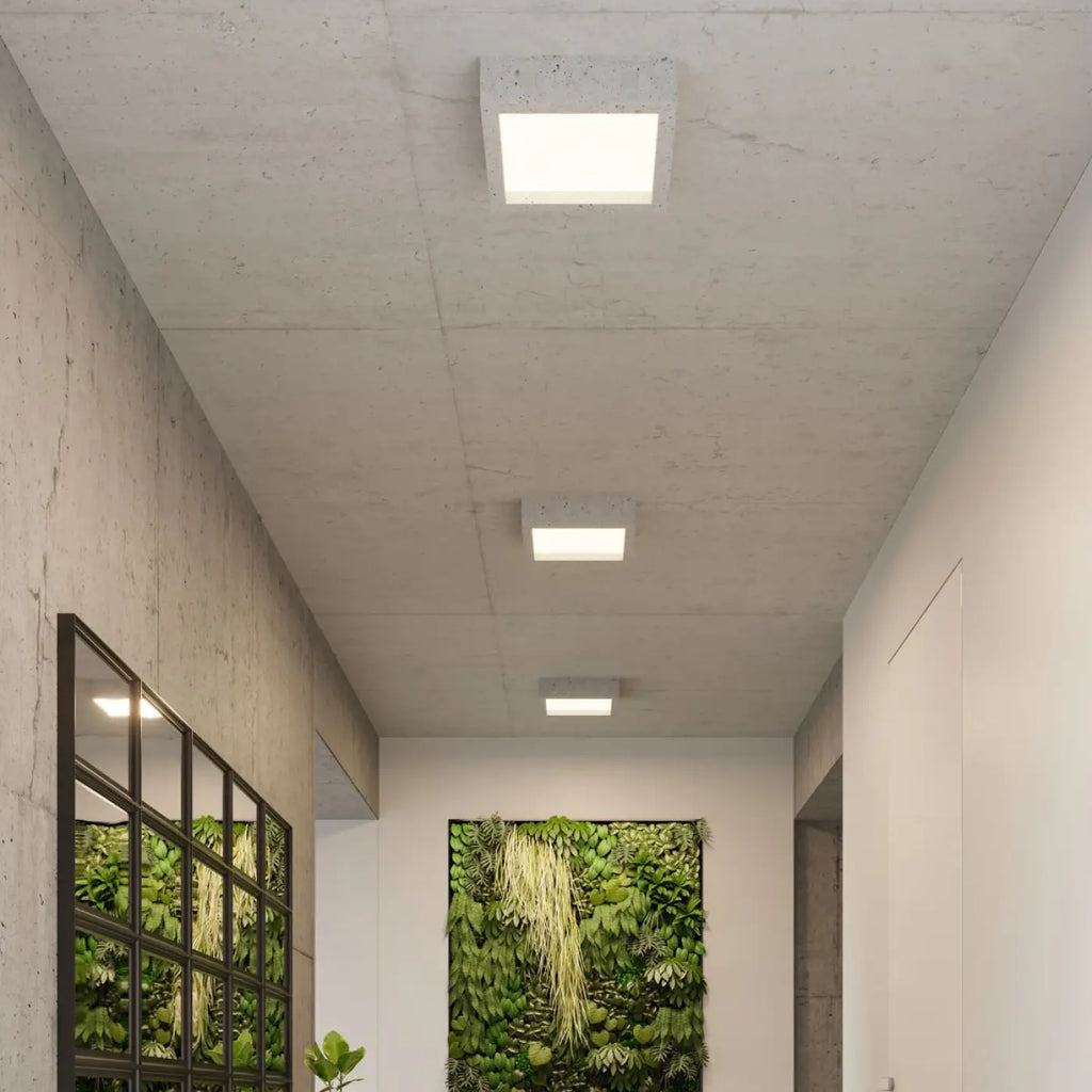 Plafonnier LED carré en béton gris, 18 W, blanc chaud 3000 K