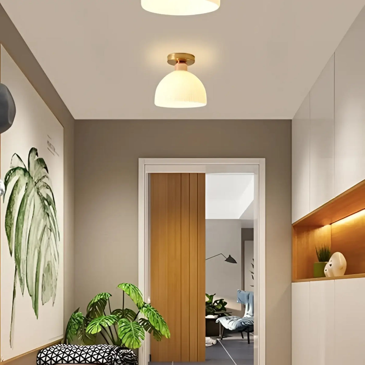 Plafonnier en céramique blanche, ligne minimaliste