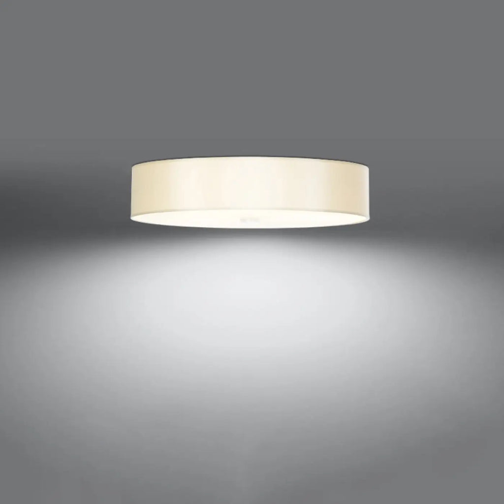 Plafonnier rond blanc en tissu et verre, 60 cm, 5 ampoules E27