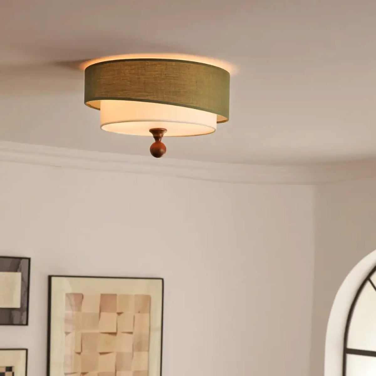 Plafonnier rond de style ancien, blanc ou vert