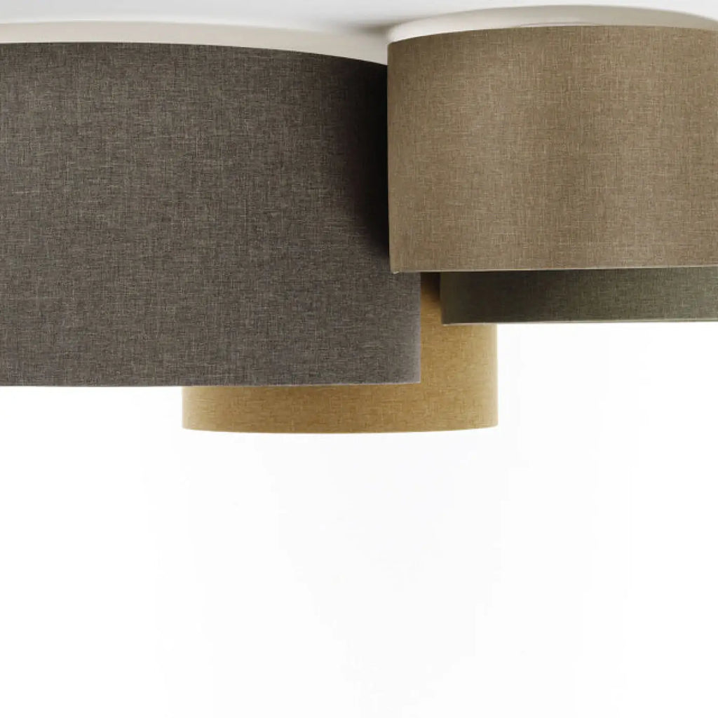 Plafonnier 4 cylindres tissu caramel, moutarde et marron gris