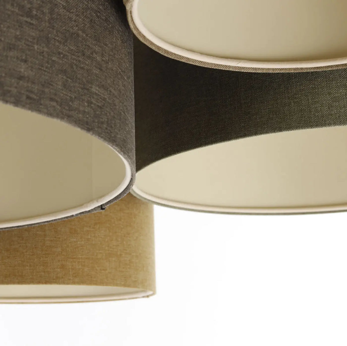 Plafonnier 4 cylindres tissu caramel, moutarde et marron gris