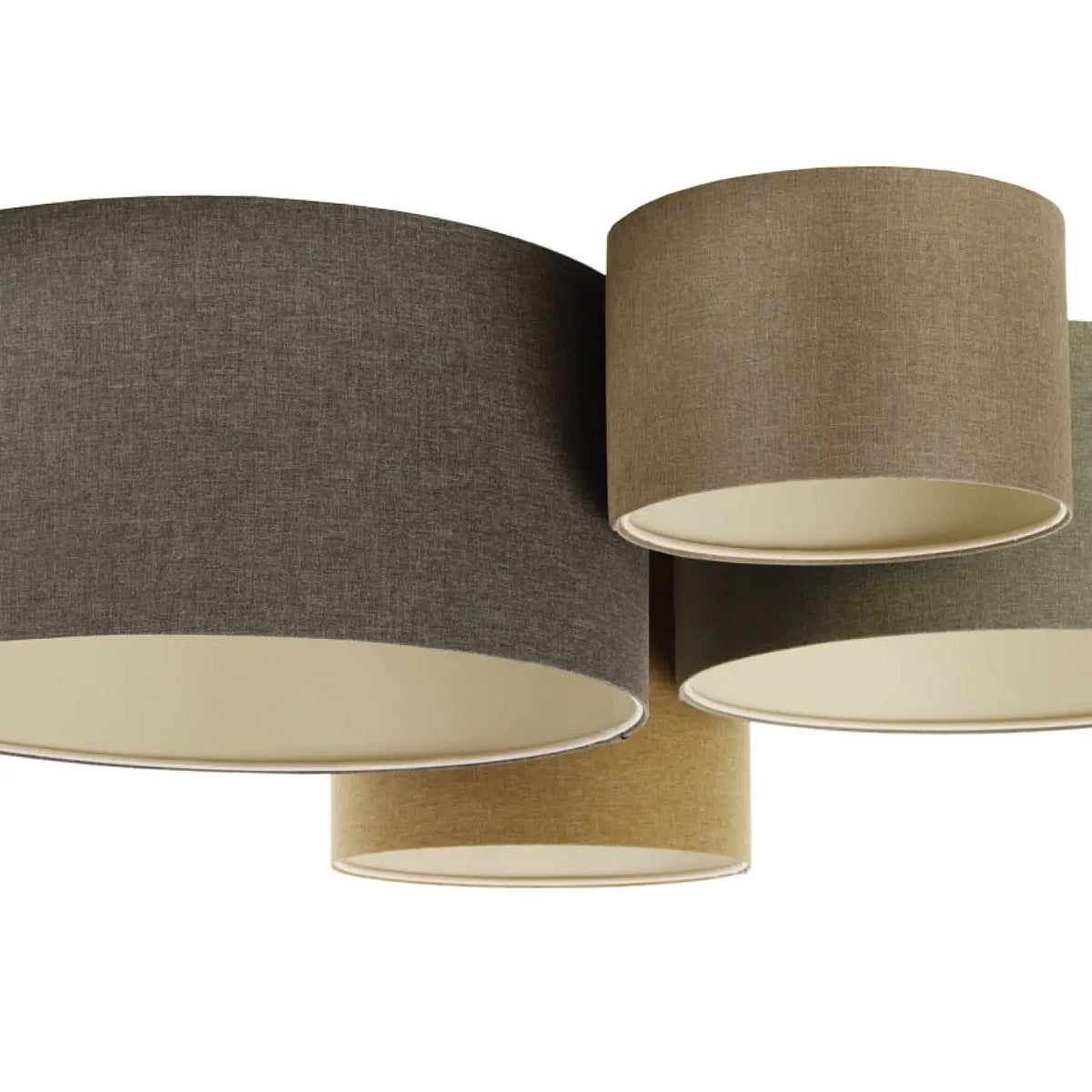 Plafonnier 4 cylindres tissu caramel, moutarde et marron gris