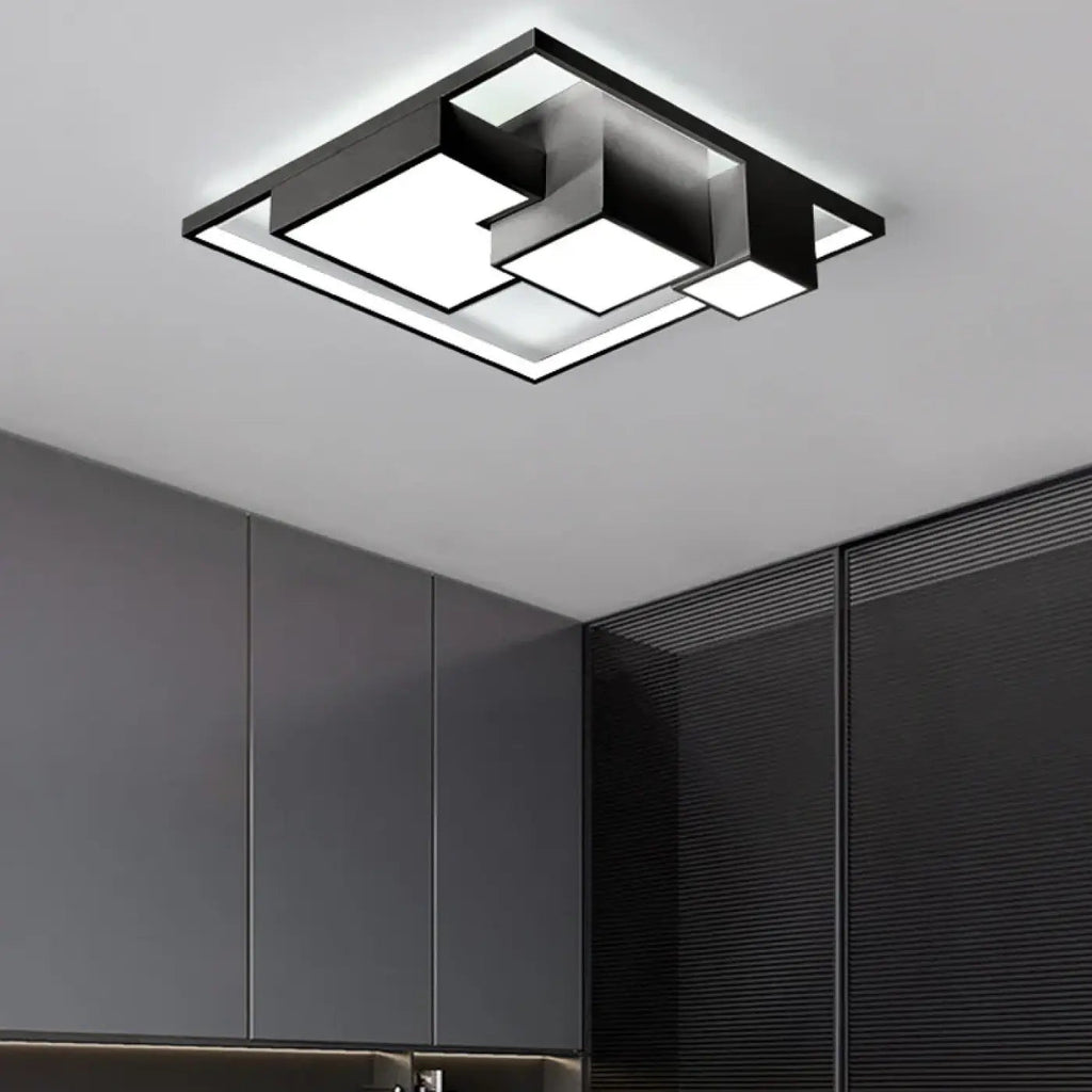 Plafonnier contemporain noir ou blanc, taille S ou M, noir