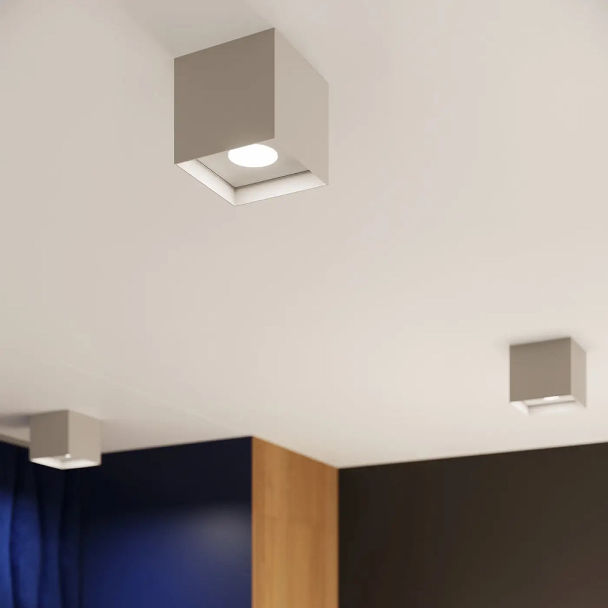Plafonnier cube en aluminium gris mat, spot en saillie GU10