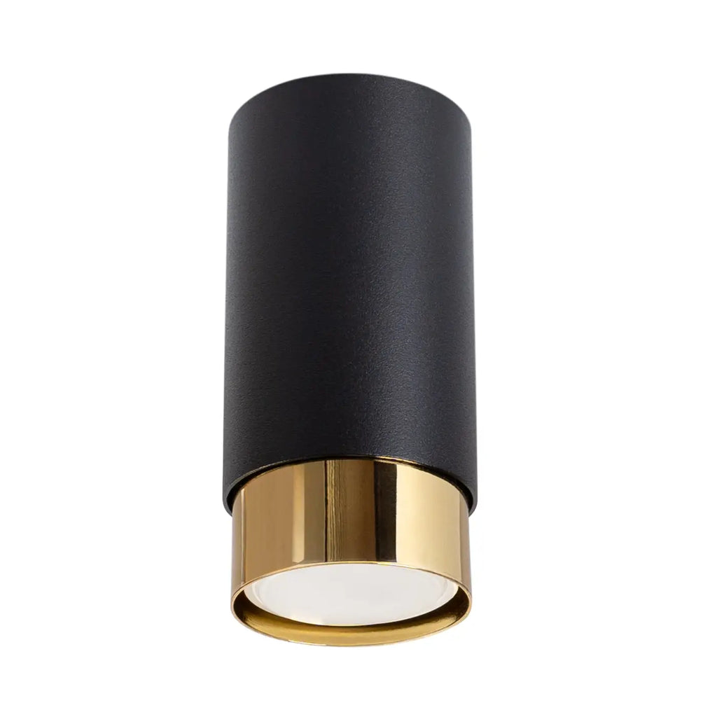 Plafonnier tube en acier noir mat à bague dorée, 12,5 cm