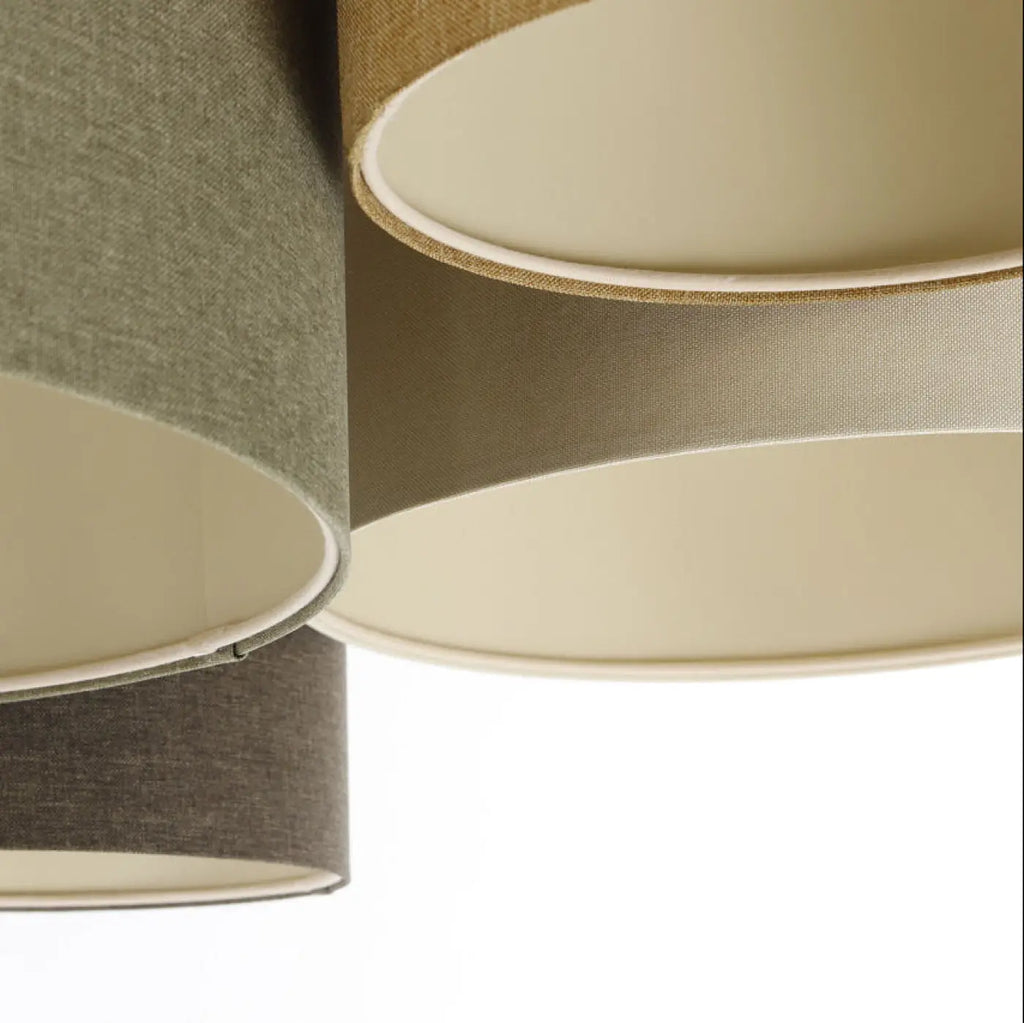 Plafonnier 4 cylindres en tissu vert gris, graphite et moutarde