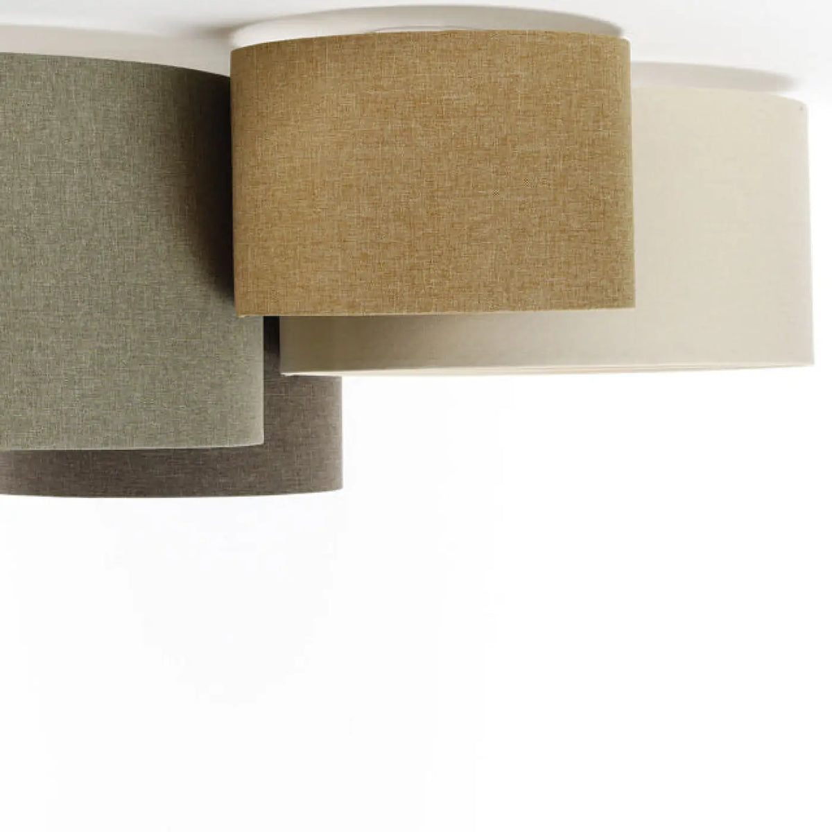 Plafonnier 4 cylindres en tissu vert gris, graphite et moutarde