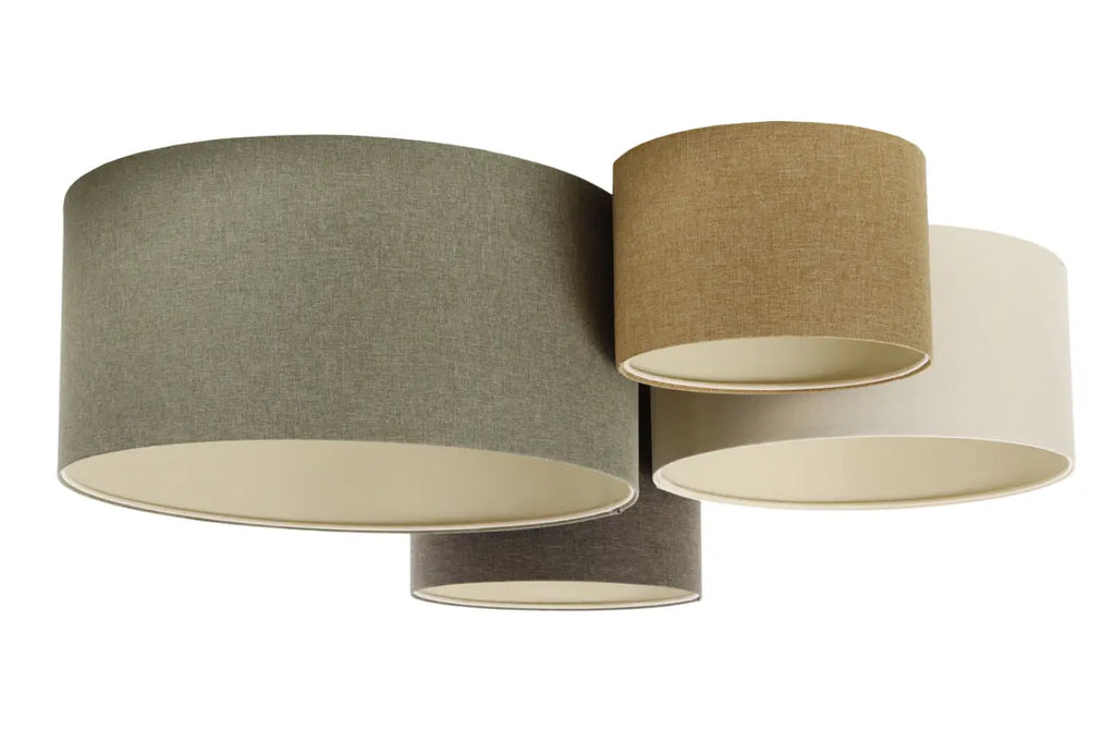 Plafonnier 4 cylindres en tissu vert gris, graphite et moutarde