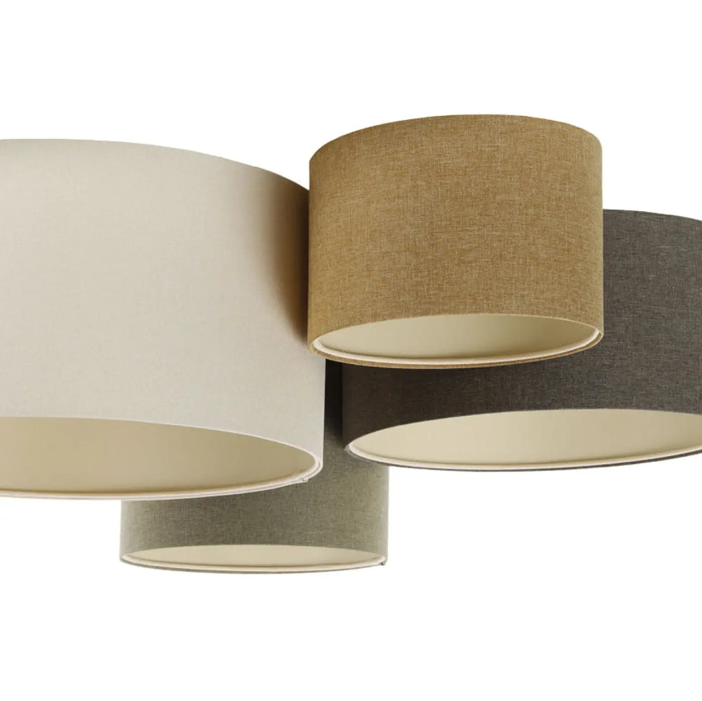 Plafonnier 4 cylindres tissu moutarde, graphite et vert gris