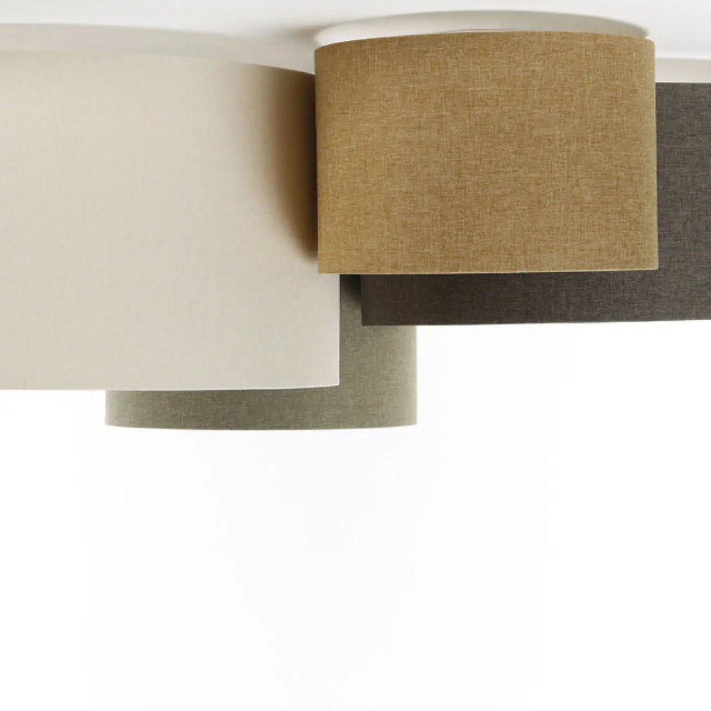 Plafonnier 4 cylindres tissu moutarde, graphite et vert gris