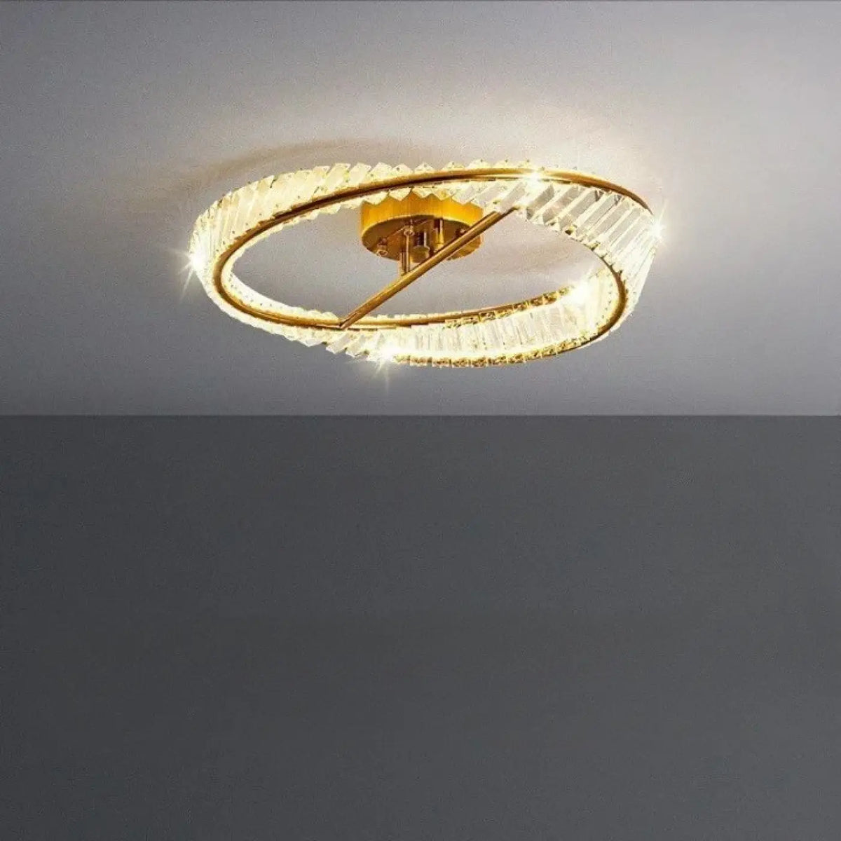 Plafonnier anneau doré à éléments transparents effet cristal