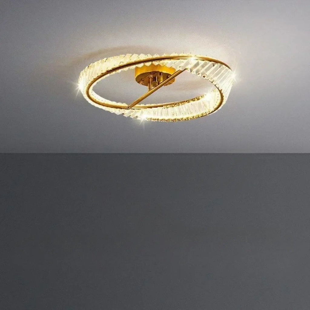 Plafonnier anneau doré à éléments transparents effet cristal