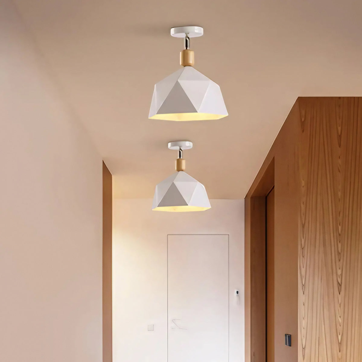 Plafonnier géométrique à facettes, gris, vert ou blanc