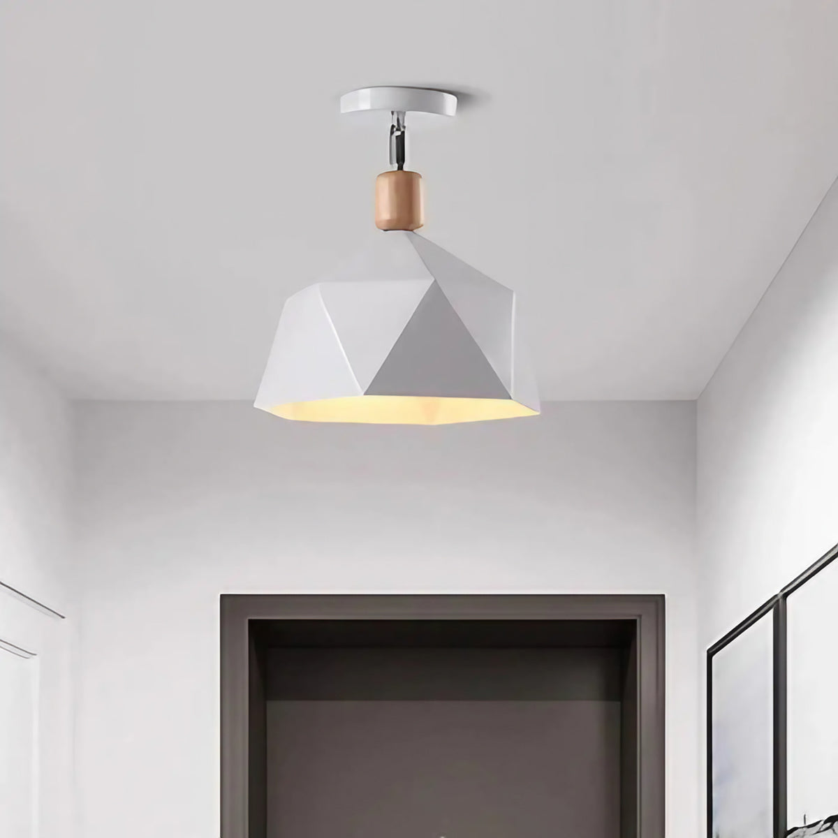Plafonnier géométrique à facettes, gris, vert ou blanc, blanc