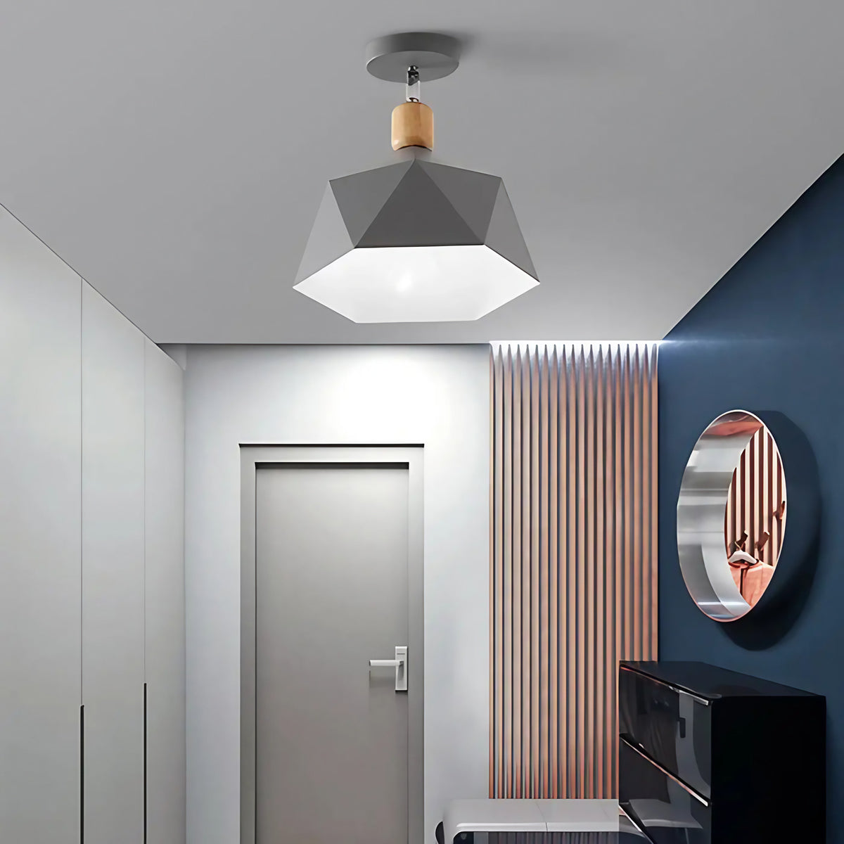 Plafonnier géométrique à facettes, gris, vert ou blanc, gris