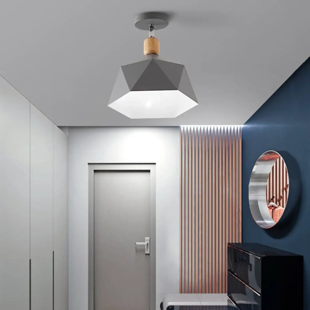 Plafonnier géométrique à facettes, gris, vert ou blanc, gris