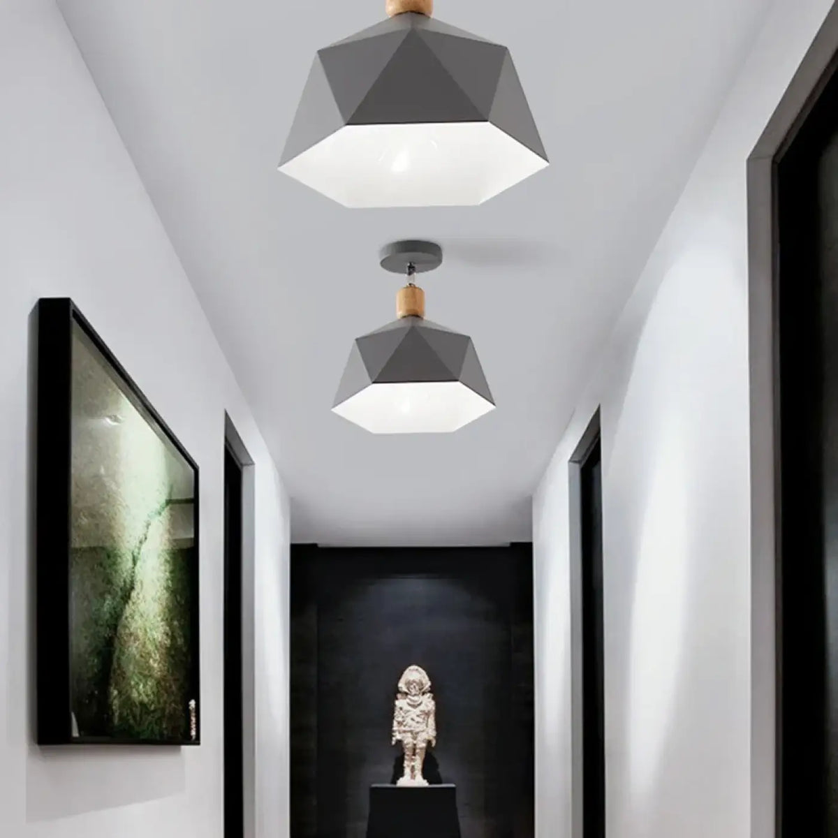 Plafonnier géométrique à facettes, gris, vert ou blanc