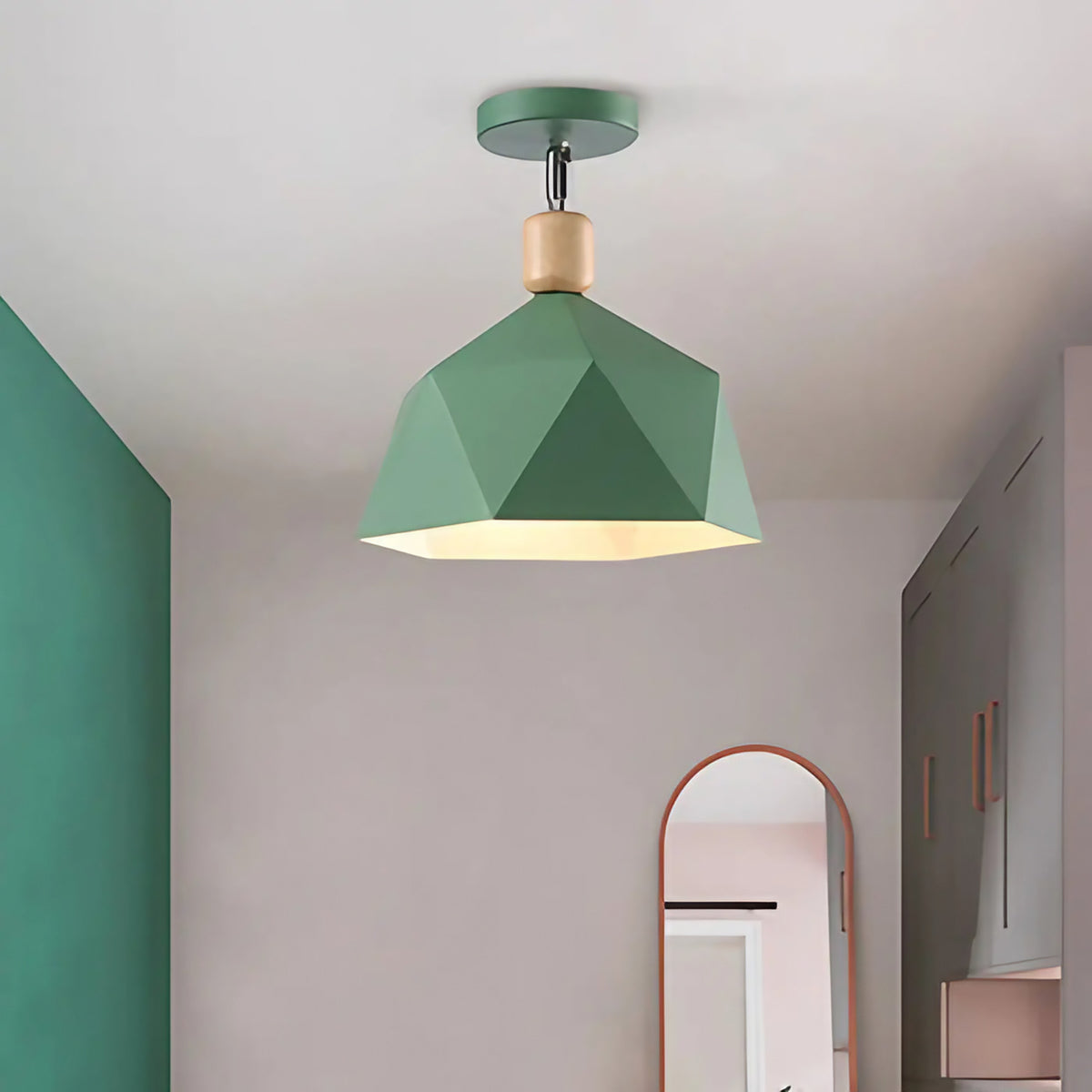 Plafonnier géométrique à facettes, gris, vert ou blanc, vert