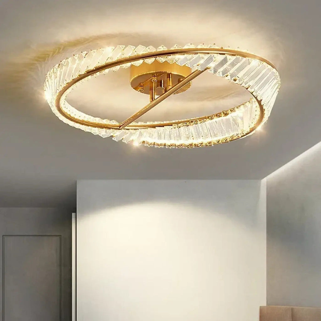 Plafonnier anneau doré à éléments transparents effet cristal