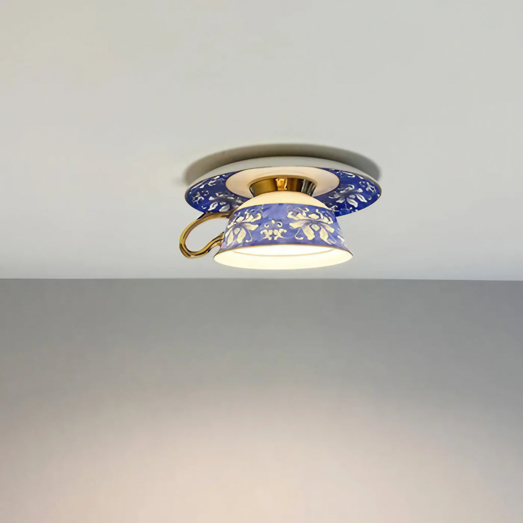 Plafonnier en forme de tasse bleue, luminaire original