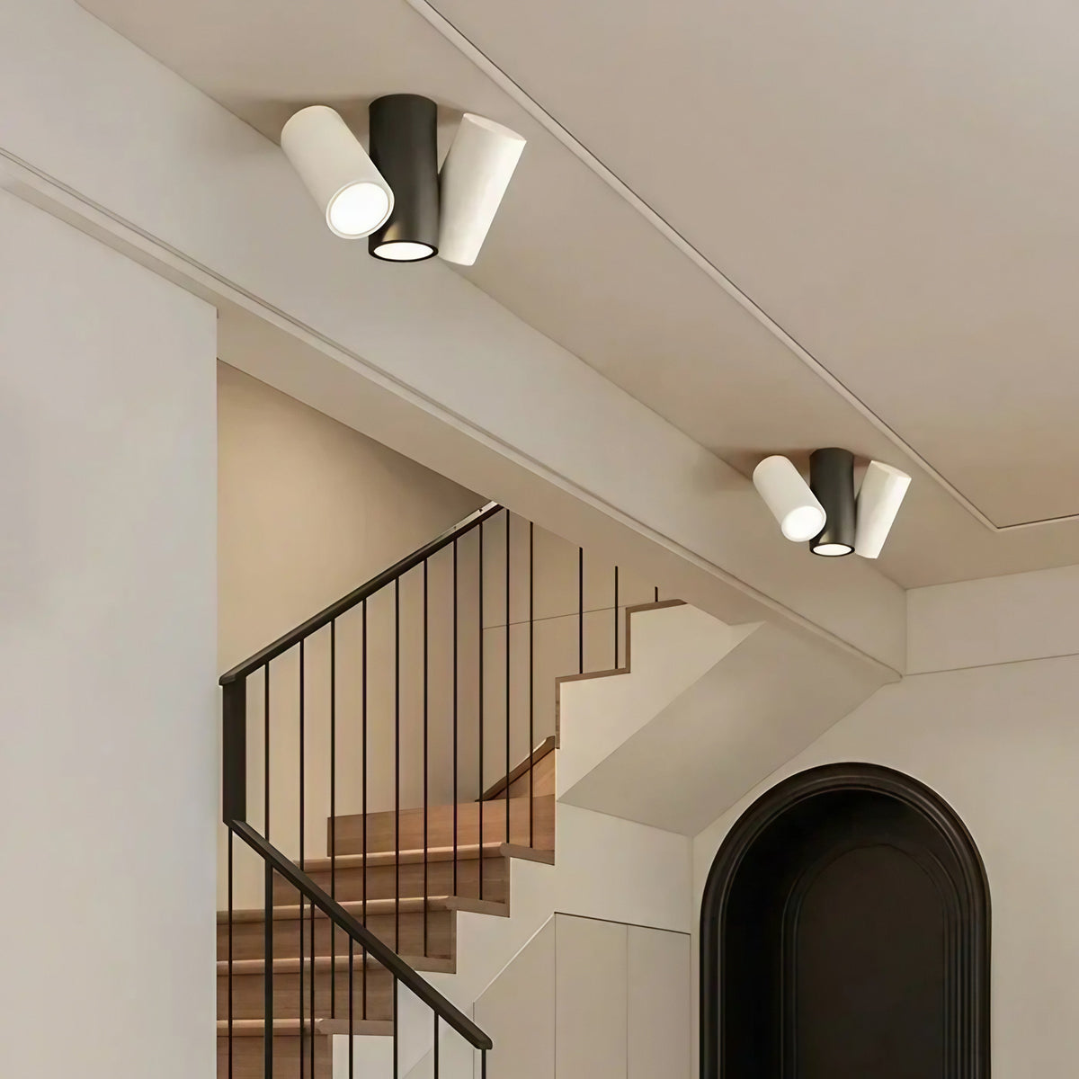 Plafonnier minimaliste noir et blanc, deux ou trois lampes