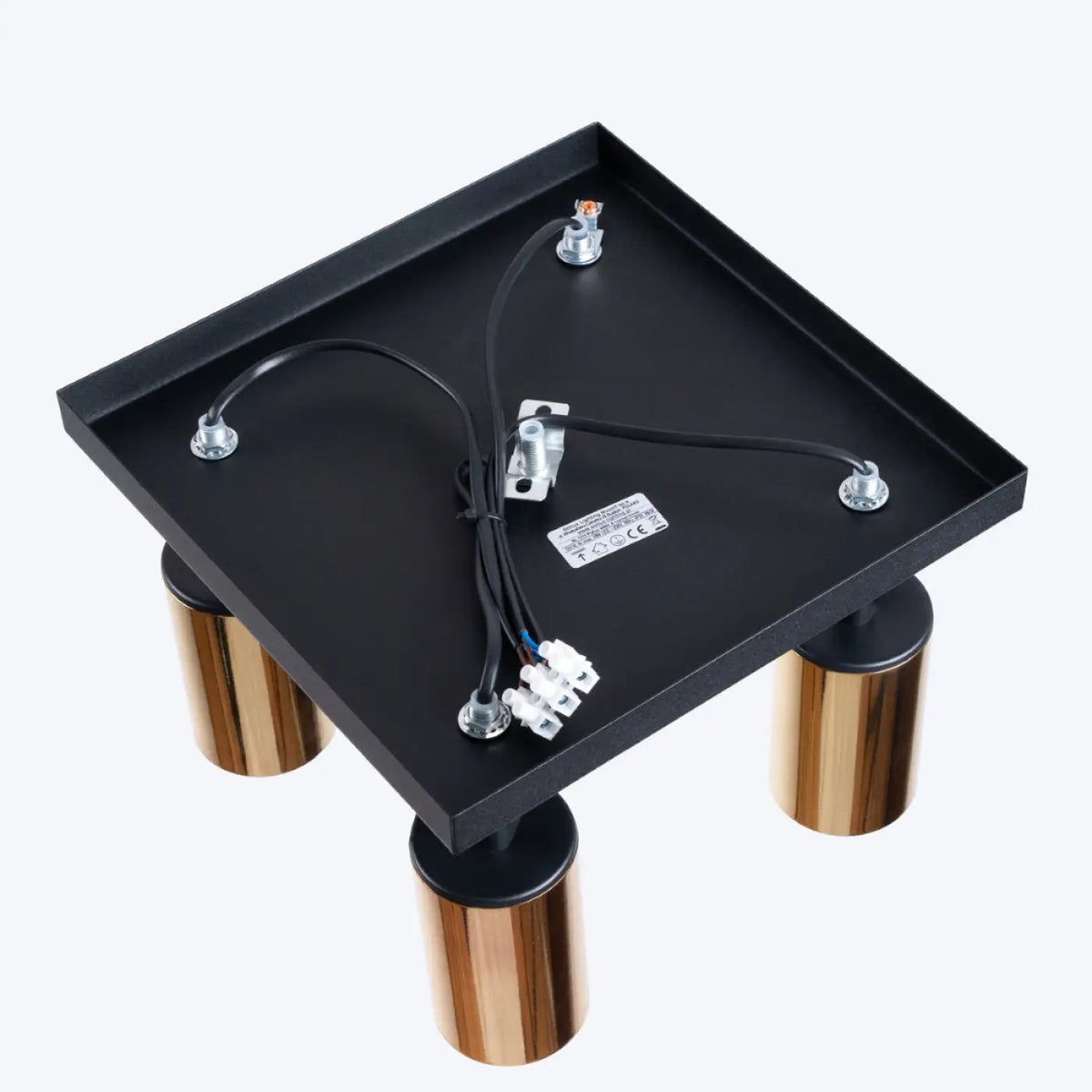 Plafonnier 4 spots orientables noir et doré, sur platine de 25 cm