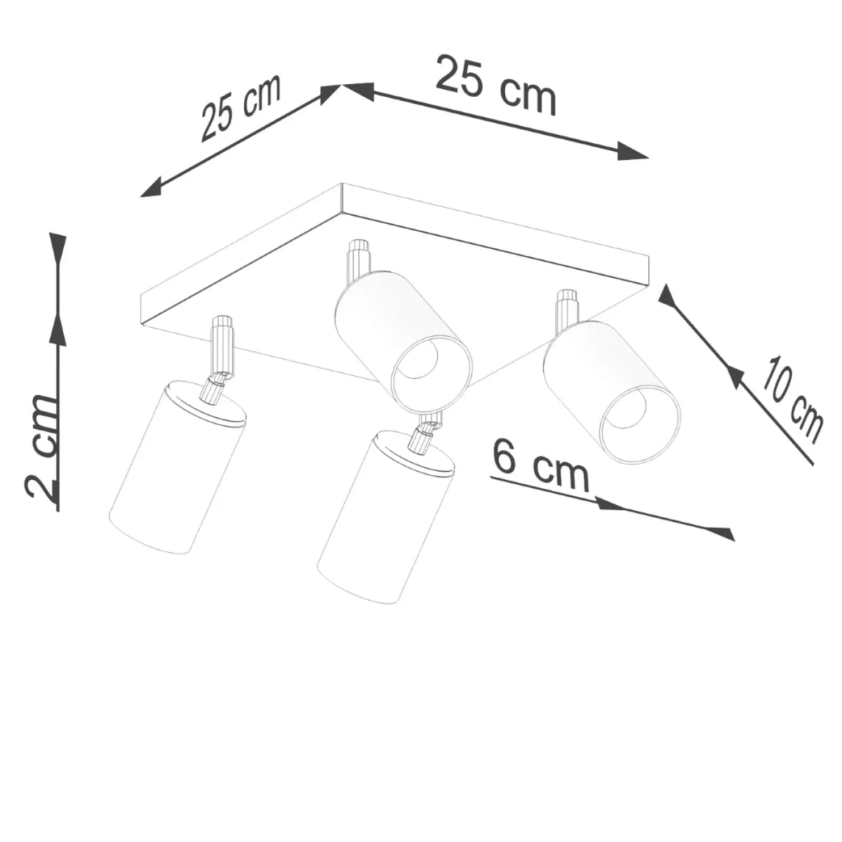 Plafonnier 4 spots orientables noir et cuivre, sur platine de 25 cm