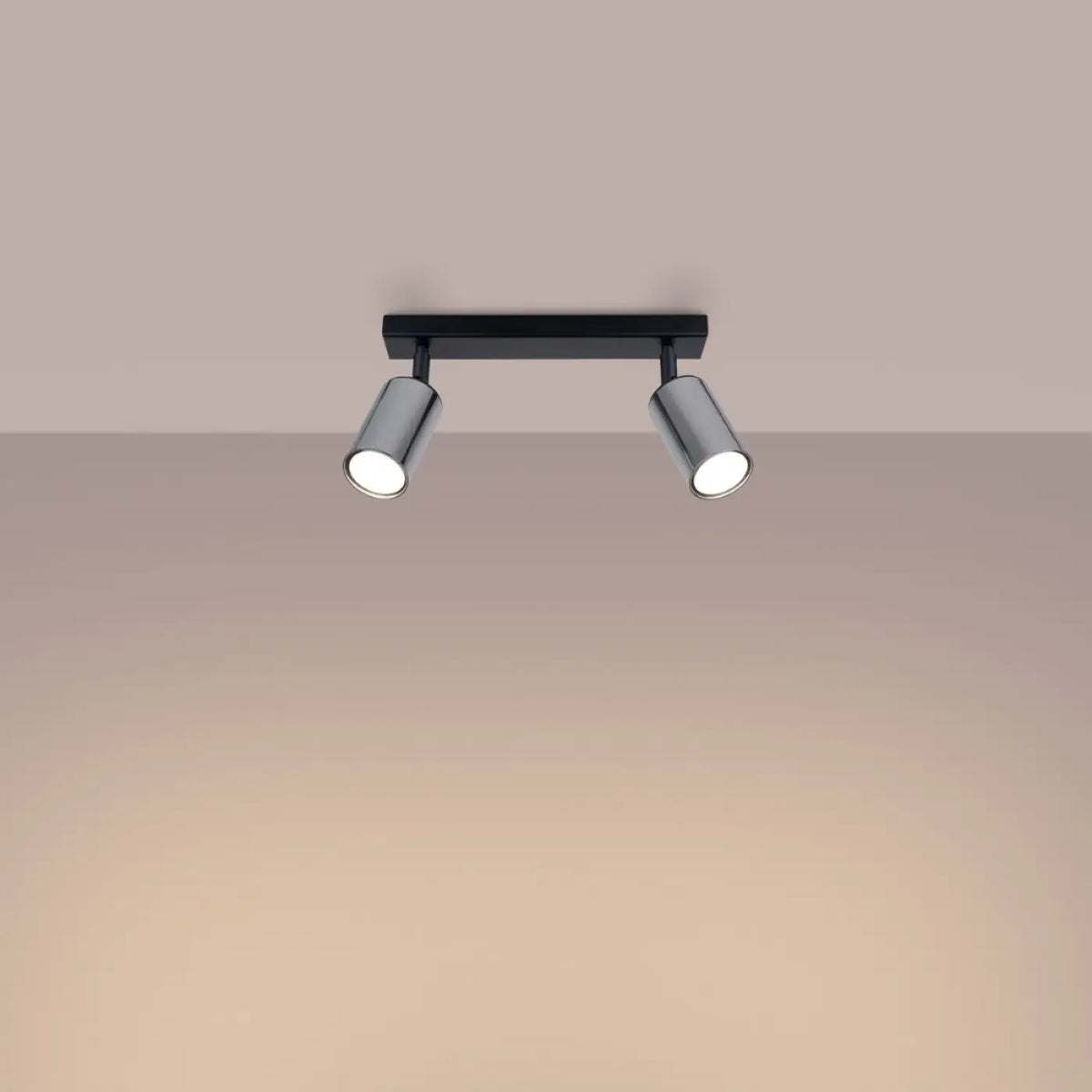 Plafonnier 2 spots orientables noir et chrome, barre de 30 cm