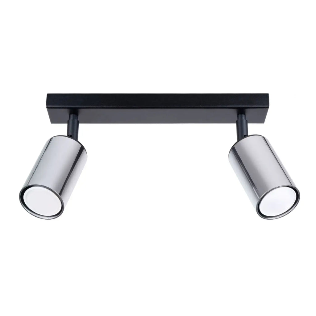 Plafonnier 2 spots orientables noir et chrome, barre de 30 cm