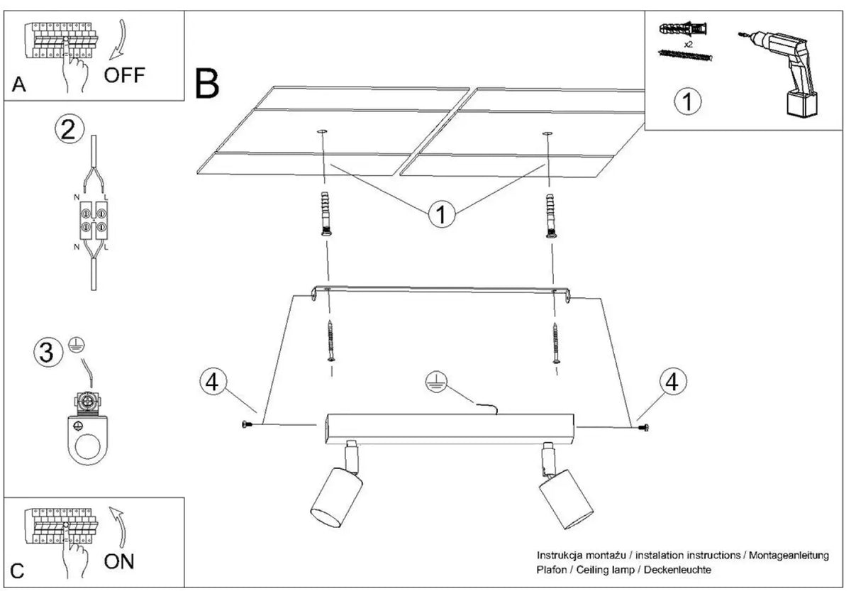 Plafonnier 2 spots orientables noir et cuivre, barre de 30 cm