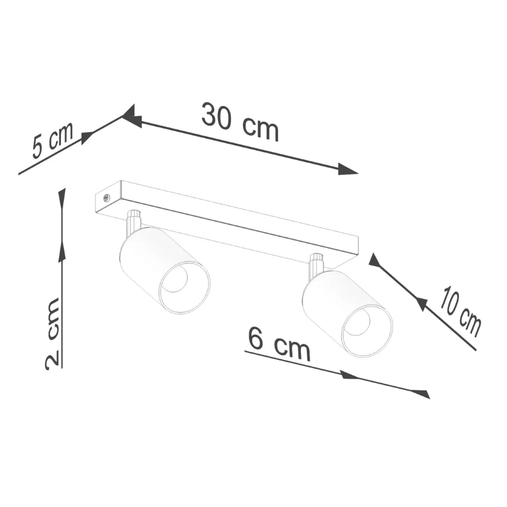 Plafonnier 2 spots orientables noir et cuivre, barre de 30 cm
