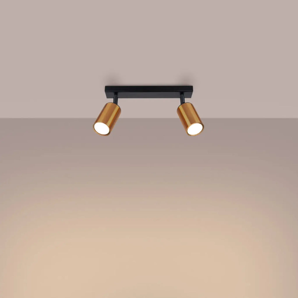 Plafonnier 2 spots orientables noir et cuivre, barre de 30 cm
