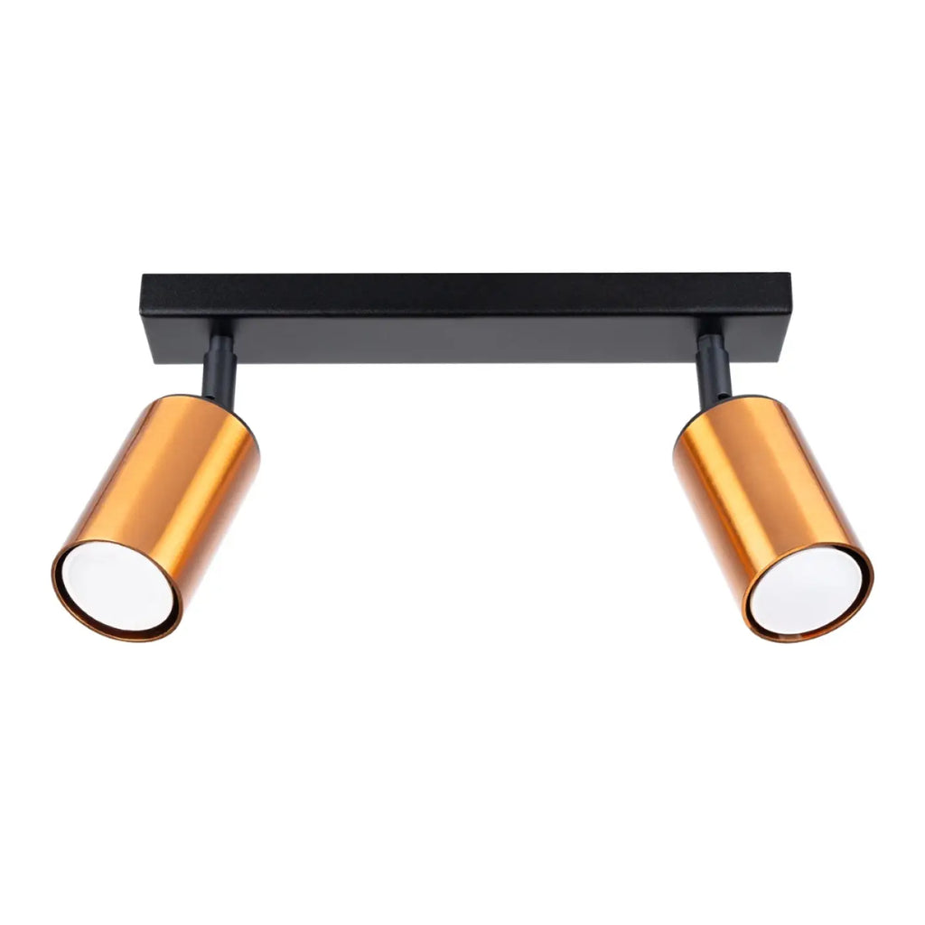 Plafonnier 2 spots orientables noir et cuivre, barre de 30 cm