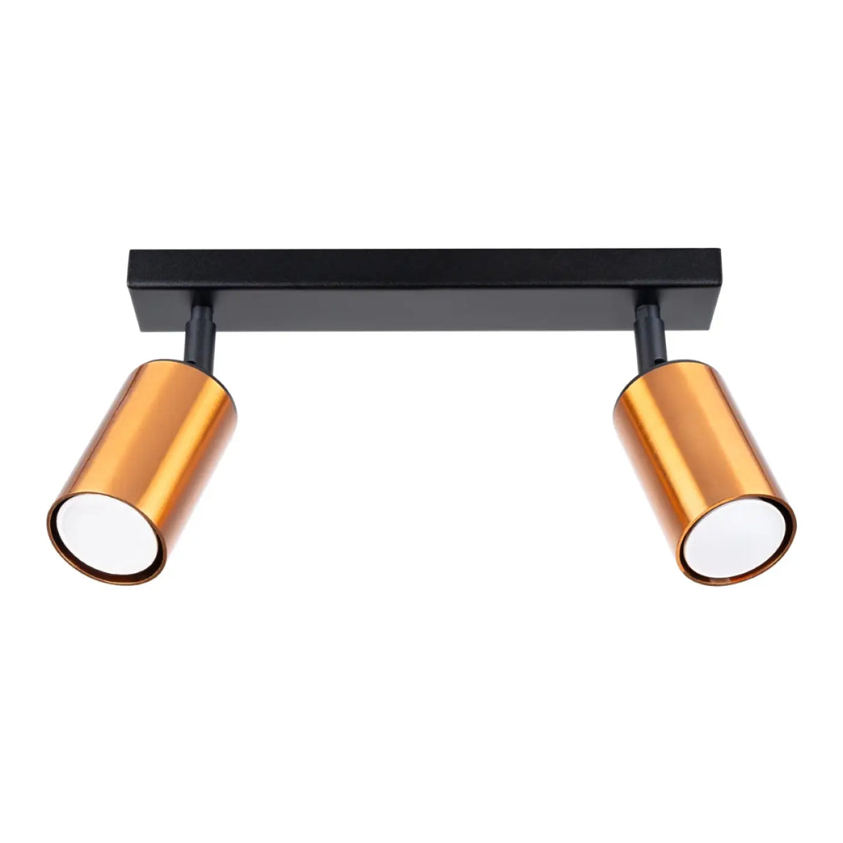 Plafonnier 2 spots orientables noir et cuivre, barre de 30 cm