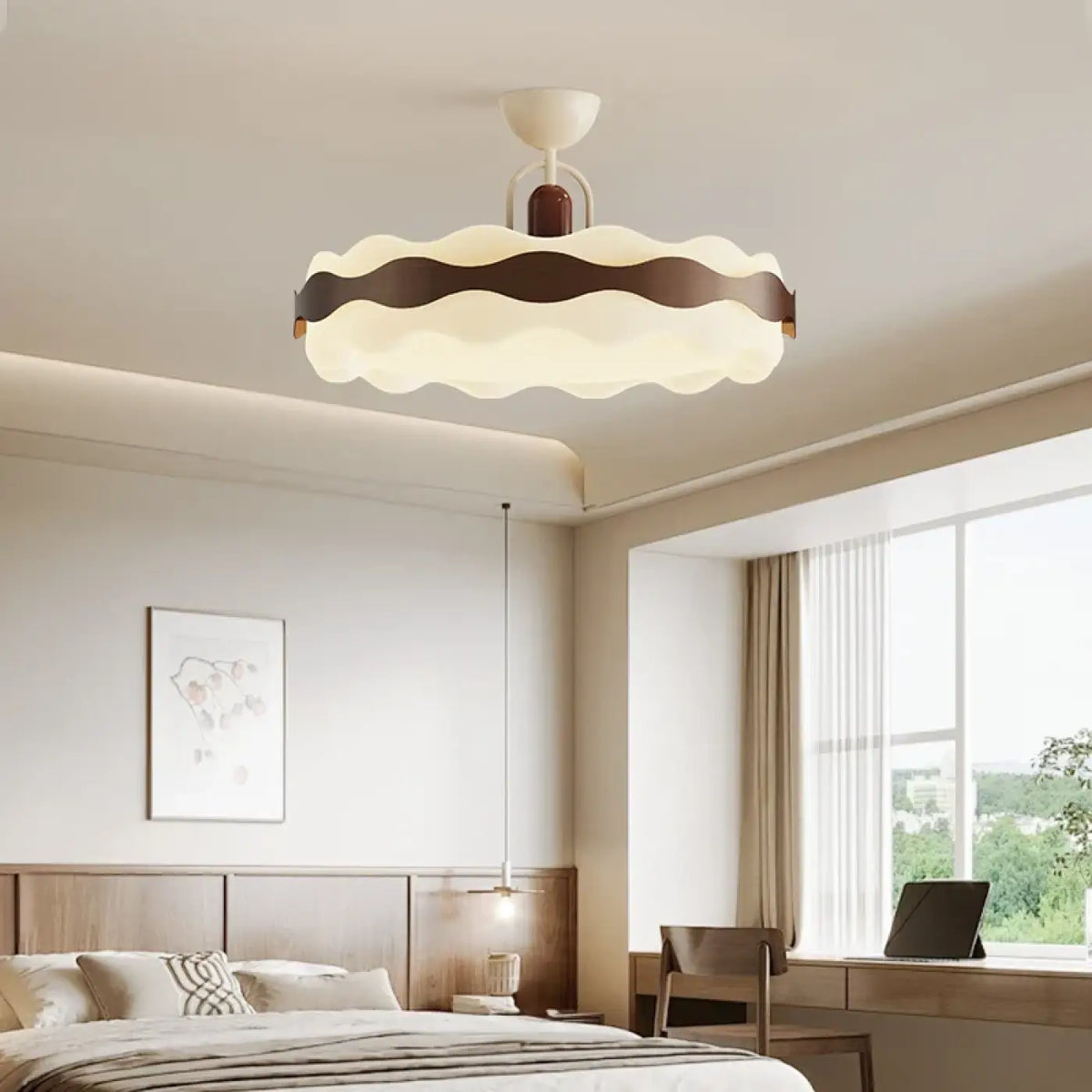 Plafonnier organique effet vague, blanc ou marron