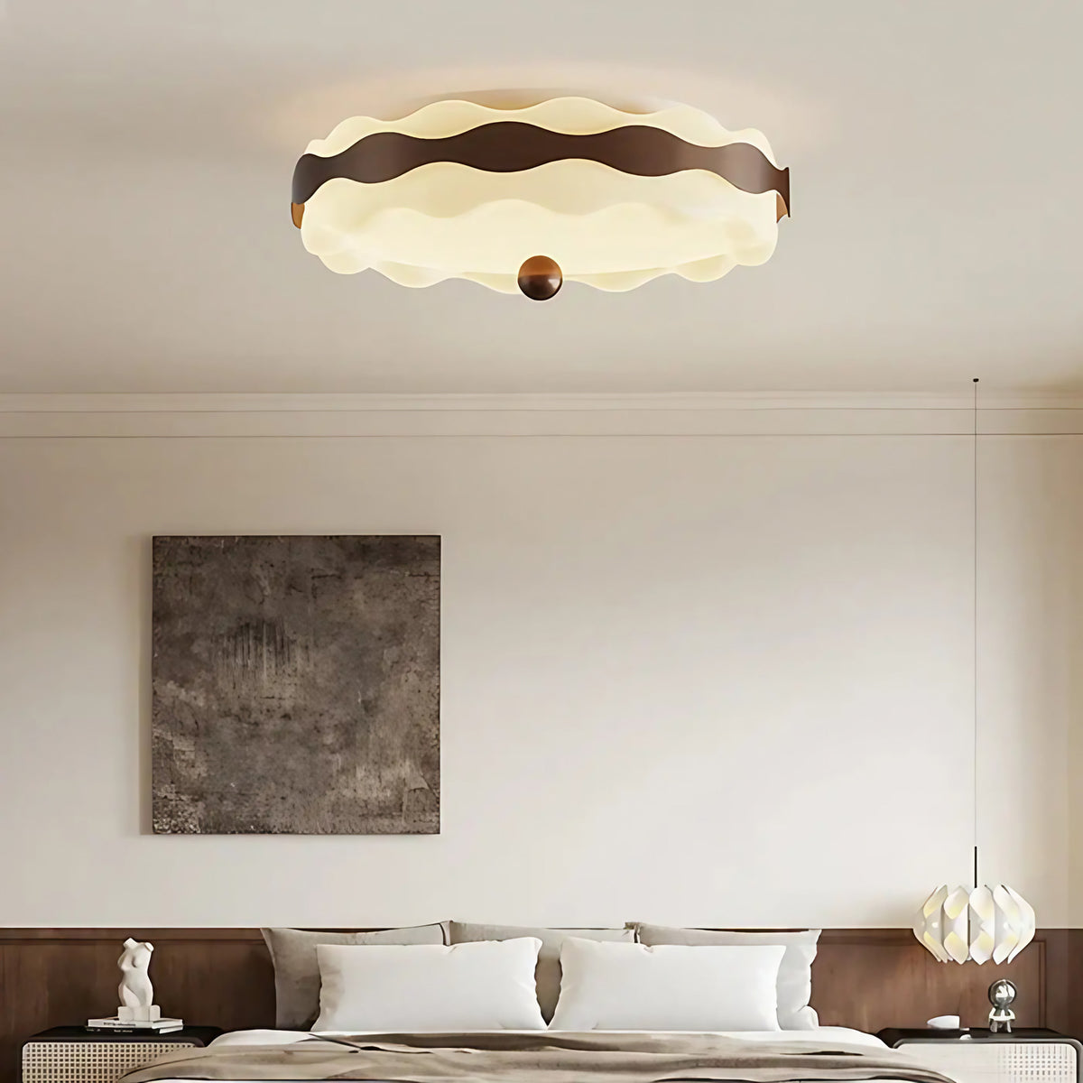 Plafonnier organique effet vague, blanc ou marron, marron