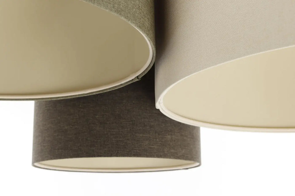 Plafonnier 3 abat-jour en tissu marron gris, vert gris et crème