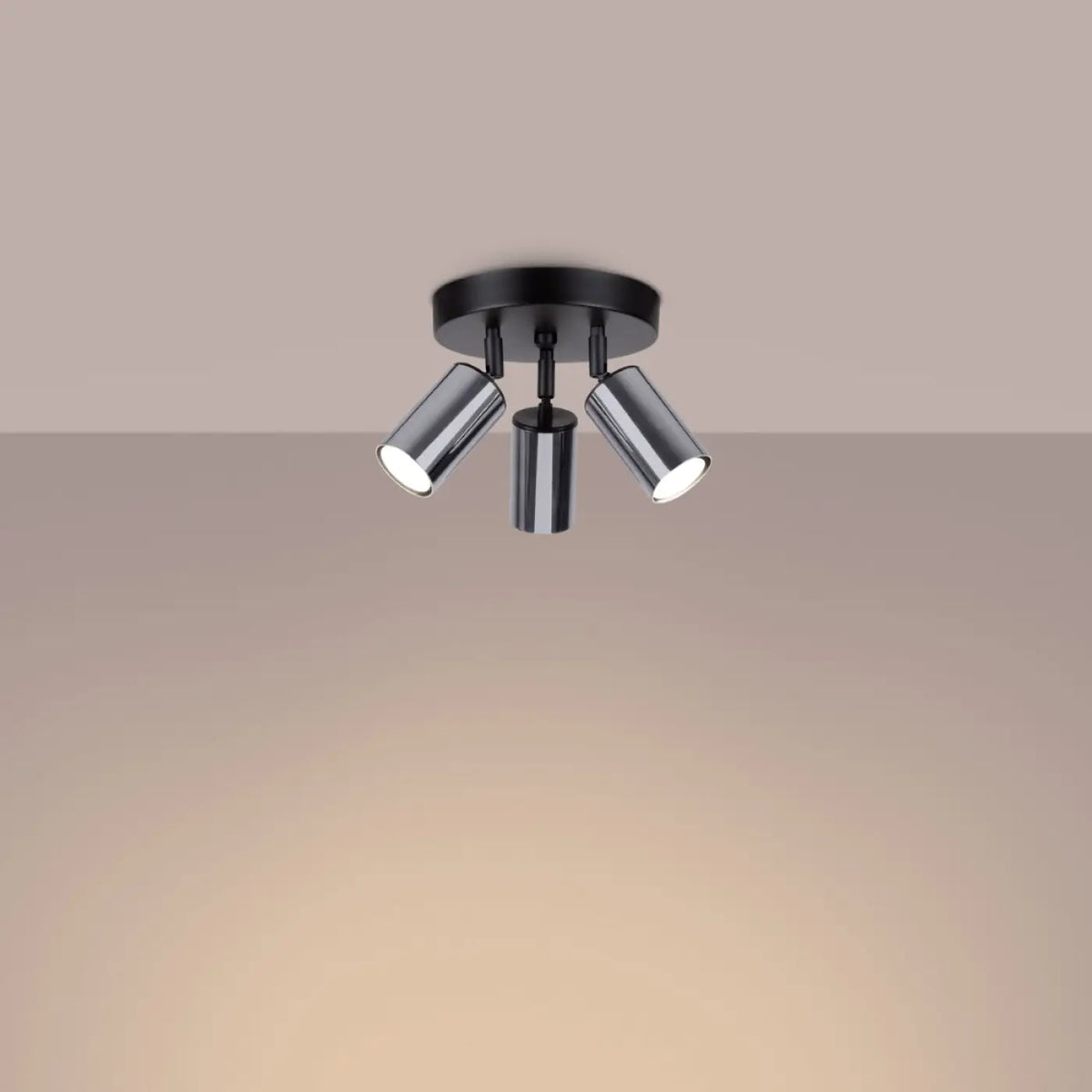 Plafonnier 3 spots orientables noir et chrome, rosace ronde