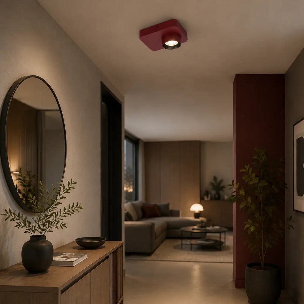 Plafonnier contemporain à diffuseur orientable, noir ou rouge