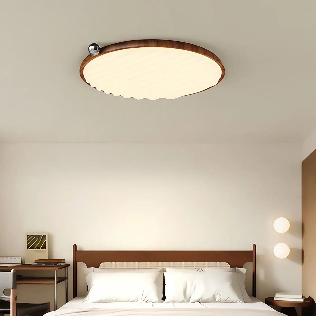 Plafonnier LED en bois, coloris vert ou argenté, tailles S ou M, argenté